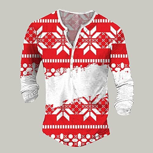 חולצות חג המולד של Wybaxz לגברים לגברים אופנה כותנה מזדמנת עץ שלג חג המולד מודפס שרוול קצר חולצה ג'וניור ארוך