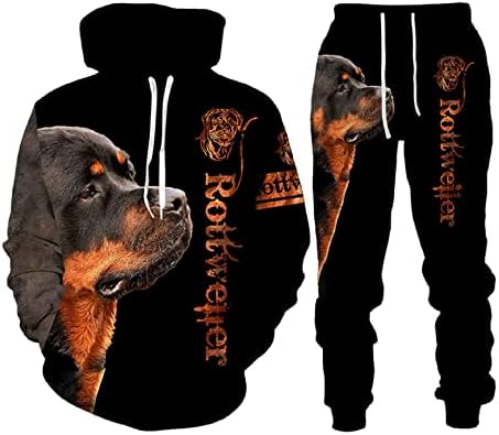 Rottweiler Dog 3D מודפס חליפת קפוצ'ון חליפה מזדמנים של מכנסי טרנימה זכר