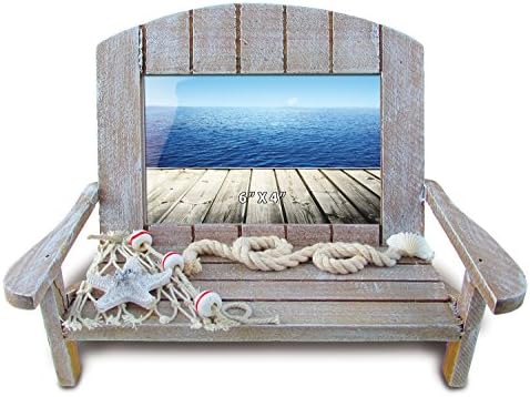 קוטה כסא ים חום גלובלי 6x4 מסגרת חוף - מסגרת תמונה של כיסא חוף עץ במצוקה לזיכרון נופש קיץ, מסגרת תמונה ימי טרופית