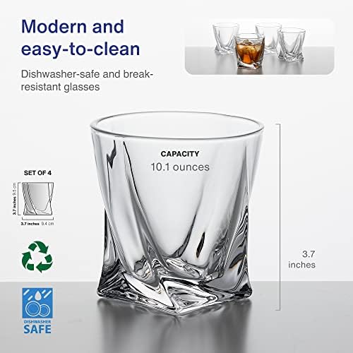 כוסות ויסקי מערבולת של כלי זכוכית טובים - כוסות פרימיום של 10 אונקיות מושלמות לשתיית בורבון, סקוטש, רום, משקאות
