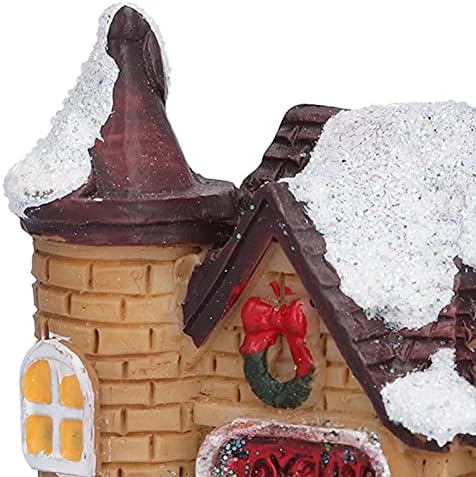כפר חג המולד של Zrqyhn בתים קישוט עירוני שרף זוהר בית שלג עם פונקציית תאורת אור LED חמה לקישוט הבית 3.0x2.2x1.9in