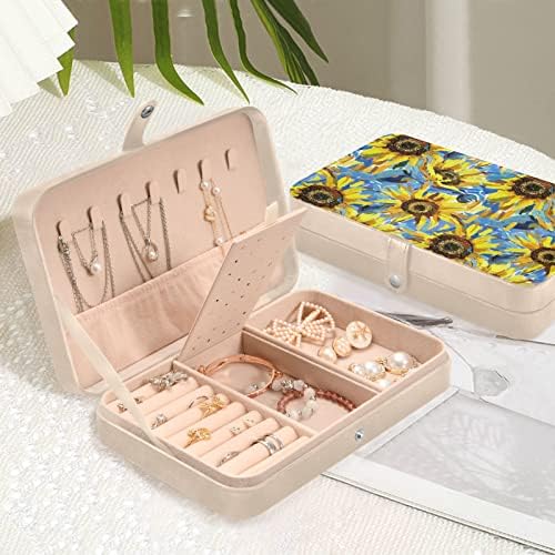 innewgogo חמניות בצבעי מים קיץ תכשיטים קטנים ארגון תכשיטי עור PU מארגן תכשיטים מארגן טבעת מארגן מארגן מתנה לנשים